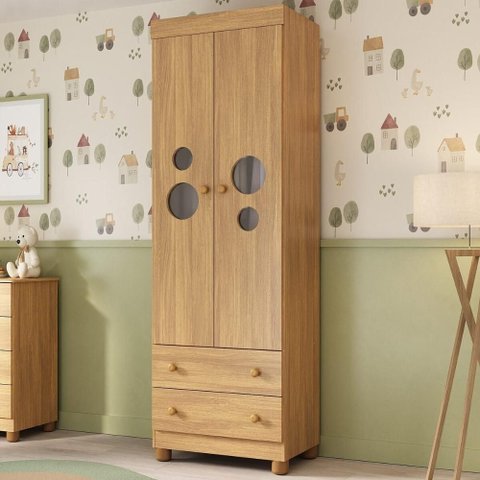 Guarda-roupa Infantil 62cm 2 Portas com Vidro e 2 Gavetas Bombom Multimóveis Mp4461 Madeirado