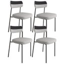 Ver imagem 1 de Kit 04 Cadeiras Decorativas Estofada Sala de Jantar Melina F01 Linho Cinza Couríssimo Preto - Lyam
