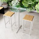 Ver imagem 1 de Conjunto Mesa Alta Bar Bistrô Redonda Vidro 2 Bancos Pinus Industrial White Don Castro Decor Industr