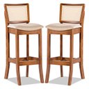 Ver imagem 1 de Kit 2 Banquetas Alta em Madeira Imbuia Estofada Portugal Linho Bege M58