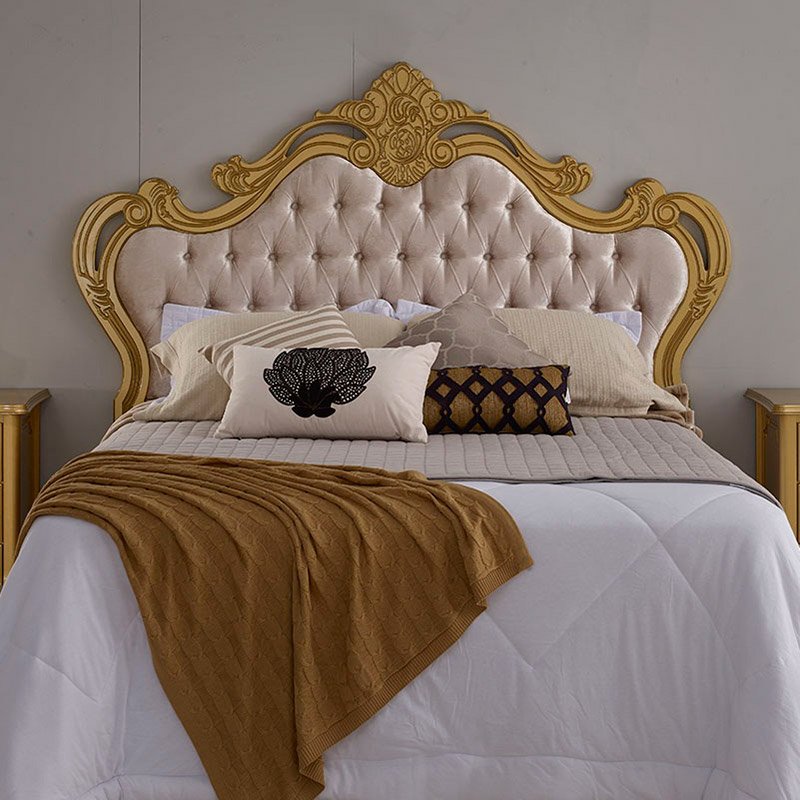 Cabeceira de Cama Queen 2,10 Capitonê Dourado Brilho e Veludo Bege Gênova - 2