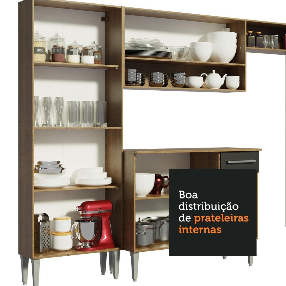 Armário de Cozinha Completa 325cm Rustic/Preto Emilly Joy Madesa 01 - 8