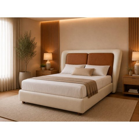 Cama Japonesa com Cabeceira Blind Seo Casal Courino Caramelo | Bege - Sallar Home