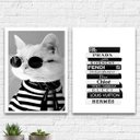 Ver imagem 2 de Kit 2 Quadros Fashion Gatinho Livros Moda 33x24cm - com vidro:Madeira preta