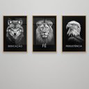 Ver imagem 3 de Kit 3 Quadros Decorativo Dedicação, Fé e Persistência Preto e Branco Sala Quarto Casa Escritório