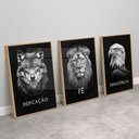 Ver imagem 2 de Kit 3 Quadros Decorativo Dedicação, Fé e Persistência Preto e Branco Sala Quarto Casa Escritório