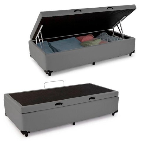 Cama Box Baú Solteiro Sintético Mega Cama Cinza