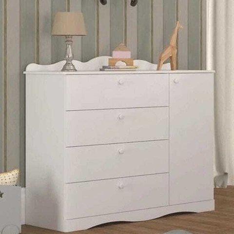 Cômoda Infantil 4 Gavetas 1 Porta Encanto Branco - Permobili