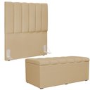 Ver imagem 5 de Kit Cabeceira Cama Box Solteiro 100cm com Calçadeira Baú Dália W01 Linho Bege Escuro - Lyam