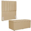 Ver imagem 1 de Kit Cabeceira Cama Box Solteiro 100cm Com Calçadeira Baú Dália W01 Linho Bege Escuro - Lyam