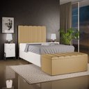 Ver imagem 1 de Kit Cabeceira Cama Box Solteiro 100cm com Calçadeira Baú Dália W01 Linho Bege Escuro - Lyam