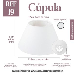 Cúpula Clássica de Abajur Luminária 15x12x22cm Tecido Algodão Soquete Nacional Ref 19