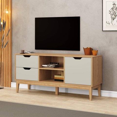 Rack P/ Tv até 60 Polegadas 2 Gavetas 1 Porta Mel/off White