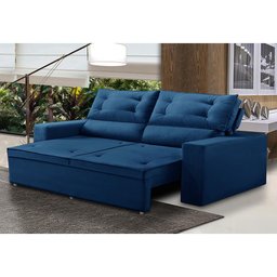 Sofá Retrátil e Reclinável 3 lugares com Molas 2,00m Lais Suede Azul Adonai Estofado - 1