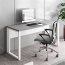 Ver imagem 1 de Mesa Plataforma Individual com Caixa de Tomadas Pés Metal 120cm Industrial Executive Cinza Sagrado e Branco