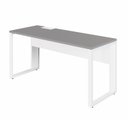 Ver imagem 2 de Mesa Plataforma Individual com Caixa de Tomadas Pés Metal 120cm Industrial Executive Cinza Sagrado E Branco