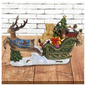 Decoração Enfeite Natal Ursinho Natalino com Trenó Iluminado 26cm