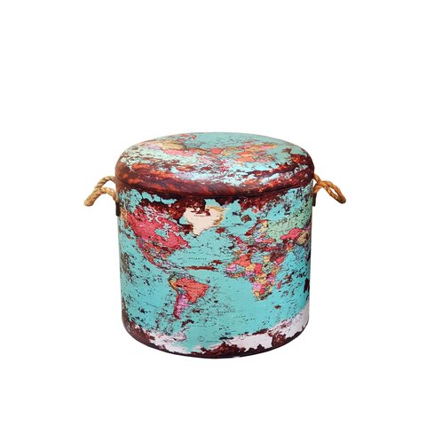 Baú Caixa Organizadora Decorativa Puff Vintage Mapa Mundi P