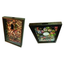 Quadro Porta Rolha e Tampinha - KIT - WINE / PARA CADA TAMPINHA ... Madeira Maciça e Vidro - 3