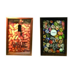Quadro Porta Rolha e Tampinha - KIT - WINE / PARA CADA TAMPINHA ... Madeira Maciça e Vidro - 1