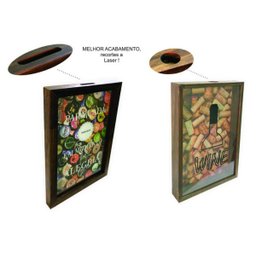 Quadro Porta Rolha e Tampinha - KIT - WINE / PARA CADA TAMPINHA ... Madeira Maciça e Vidro - 2