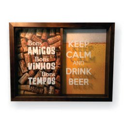 Quadro Porta Rolha / Tampinha conjugado 33 x 43 - BONS AMIGOS, BONS VINHOS, BONS TEMPOS / KEEP CALM  - 1