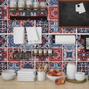 Ver imagem 2 de Papel de Parede Azulejo Português Vermelho e Azul - 2,5x0,5m