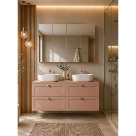 Gabinete para Banheiro com Tampo 2 Cubas e Armário 160cm Retro MDF Rosa Milano - On Móveis