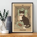 Ver imagem 1 de Quadro Carta Tarot Gato Signo Peixes 33x24cm - com Vidro:madeira Branca