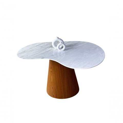 Mesa de Jantar Cone Orgânica Beca 4 Lugares Orgânico Mármore e Madeira 140x90cm Branco