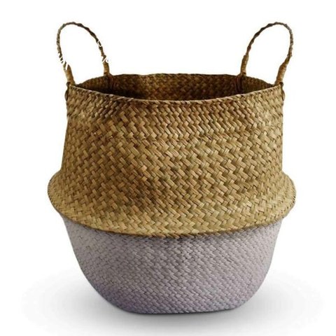 Cesto Seagrass Natural e Branco Grande - Yoi