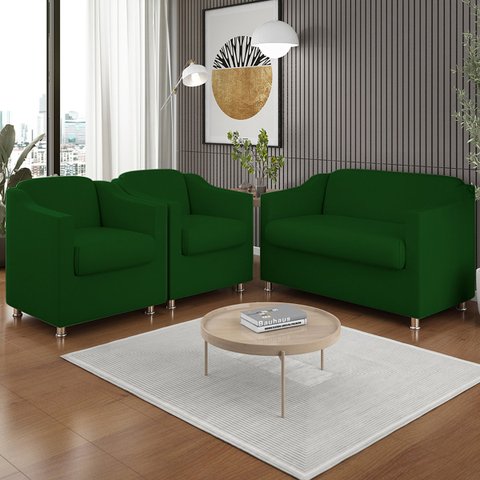 Kit 2 Poltronas Decorativas Tilla + Namoradeira Sala De Estar Cor:Verde