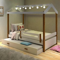 Bicama Infantil Montessoriana LED Elis Divaloto Branco e Mel Marrom - 1
