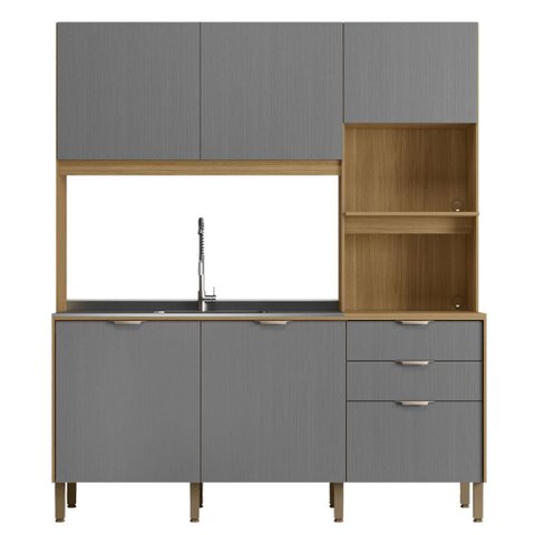 Cozinha Viva 6 Portas 2 Gavetas Freijó Gris - Kits Paraná