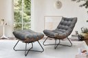 Ver imagem 1 de Poltrona Costela Decorativa com Puff Madeira Eva Preto - Cinza
