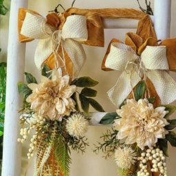 Fita de Porta Veludo Ocre, e Flores Creme 1.80x25cm - 4