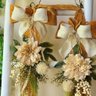 Fita de Porta Veludo Ocre, e Flores Creme 1.80x25cm - 4