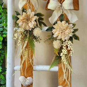 Fita de Porta Veludo Ocre, e Flores Creme 1.80x25cm
