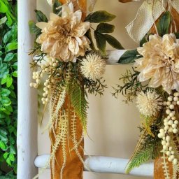 Fita de Porta Veludo Ocre, e Flores Creme 1.80x25cm - 2