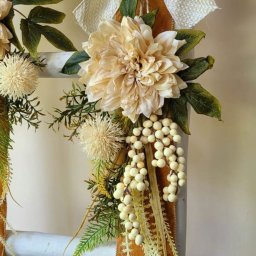 Fita de Porta Veludo Ocre, e Flores Creme 1.80x25cm - 3