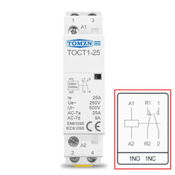 Contator Modular 25a 1 Polo na 1 Polo Nf Tomzn Toct1-25 220v - 2
