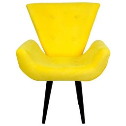 Poltrona Decorativa Suede Amarelo com Pés Palito em Madeira - 1
