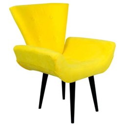 Poltrona Decorativa Suede Amarelo com Pés Palito em Madeira - 5