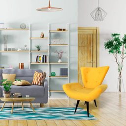 Poltrona Decorativa Suede Amarelo com Pés Palito em Madeira - 2