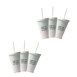 Kit 6 Copos Com Tampa e Canudo Branco Personalizado - 2