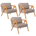 Ver imagem 1 de Kit 3 Poltronas Decorativas para Sala Estar Pietra Estrutura de Madeira L02 Linho Bege - Lyam