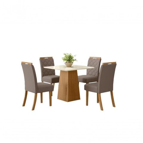 Mesa Jantar Dora 90 4 Cadeiras Bella Marrom Amendoa - Henn