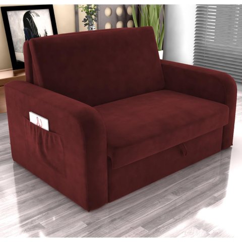 Sofá Cama com Baú 2 Lugares Numey Veludo Vinho