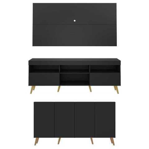 Conjunto Sala De Estar Rack/painel Tv/aparador Multimóveis Sofia Preto/natural