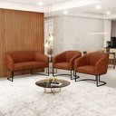 Ver imagem 7 de Sofá Namoradeira e 2 Poltronas Base Industrial Preto Stella Corano D03 - D'Rossi Cor Nozes
